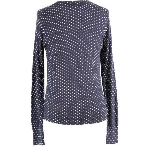 LOFT Sz XS Navy Blue With White Polka Dots Thin Button Up All Cotton Cardigan - Picture 2 of 4